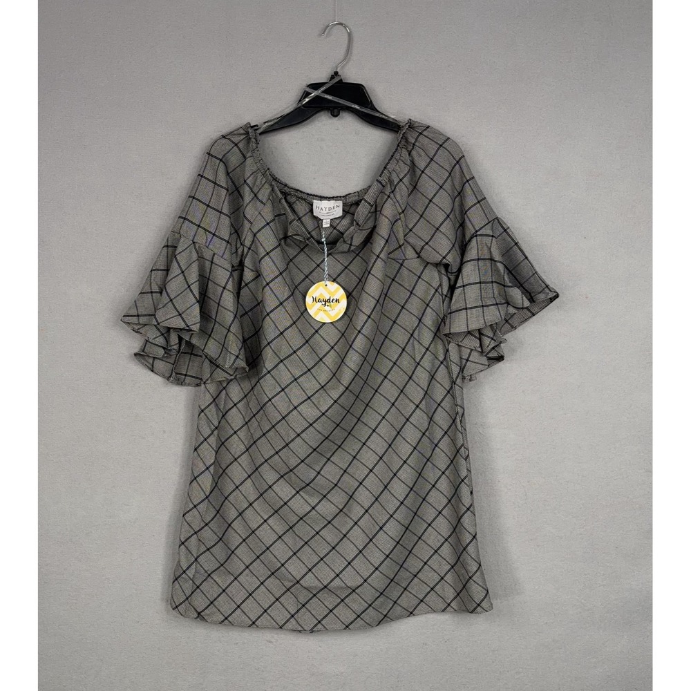Hayden Los Angeles Dress Womens Large Gray Plaid Off Shoulder Ruffle Tunic NWT